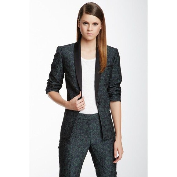 NWT $700 Elizabeth and James Blazer Jacket 8 New Dixie Dark Emerald Green Black - Picture 1 of 9